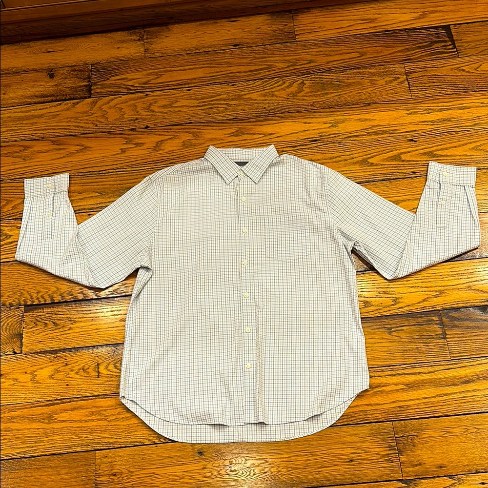 BONOBOS MENS STANDARD FIT BLUE, BROWN & WHITE CHECKED BUTTON DOWN SHIRT SZ LARGE